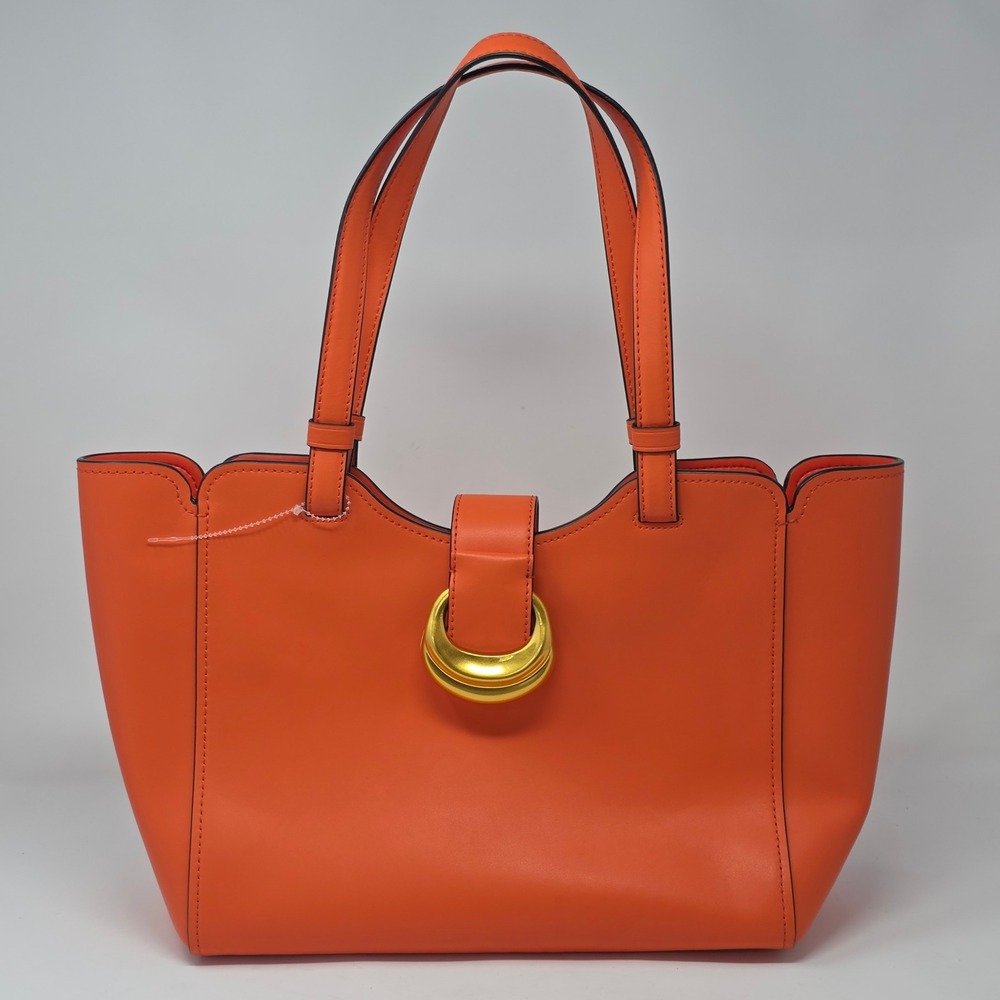 Donna Karan New York Orange Leather Tote Bag Gold Crescent Hardware Shoulder Bag